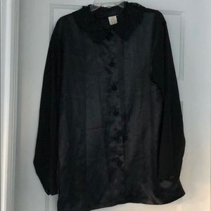 Vintage Long Black Blouse with Lace Collar